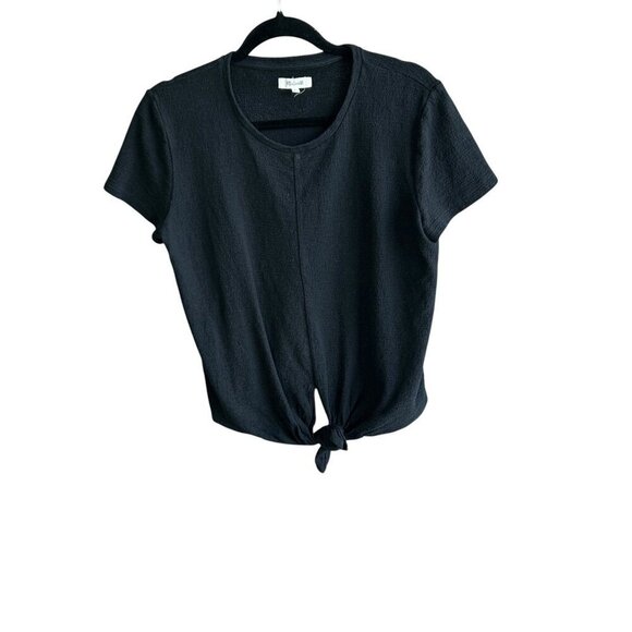 Madewell Tops - Madewell Black Cropped Tie Front Short Sleeve Tee 100% Cotton Size Medium